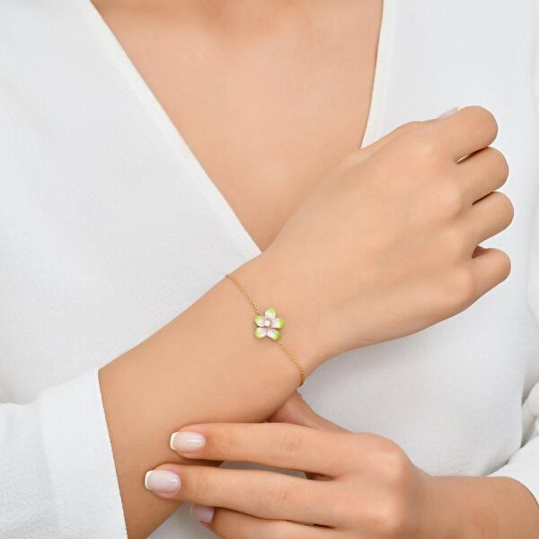 Fairy Tales Sarı Çiçek Tasarımlı Mineli Gümüş Bileklik
