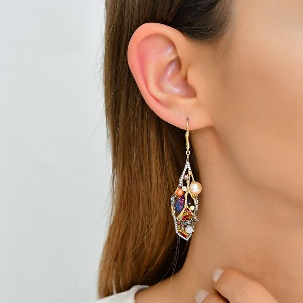 Spider Model-2 Sarı Rodyumlu Gümüş Küpe