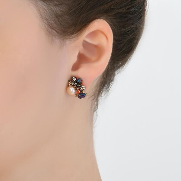 Spider Model-3 Sarı Rodyumlu Gümüş Küpe