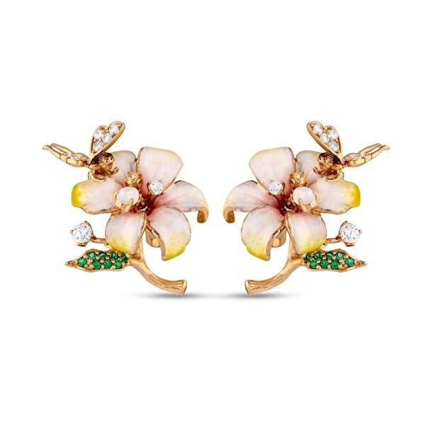 Fairy Tales Sarı Çicek ve Su Perili Mineli Gümüş Küpe