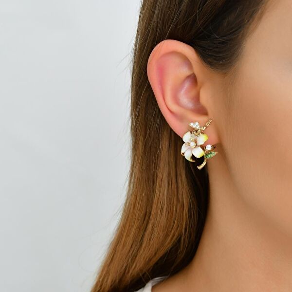 Fairy Tales Sarı Çicek ve Su Perili Mineli Gümüş Küpe