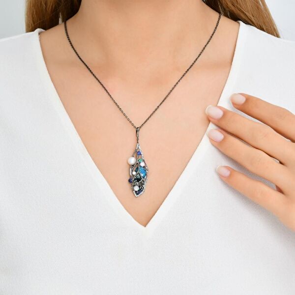 Spider Model-2 Zincirli Siyah Rodyumlu Gümüş Kolye