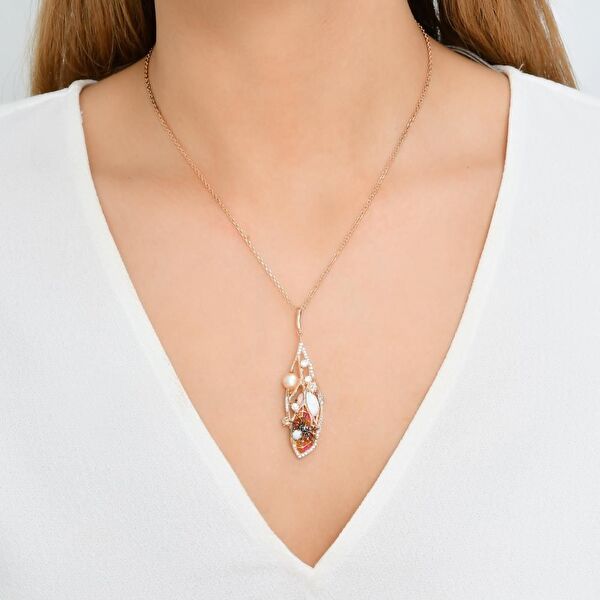 Spider Model-2 Zincirli Rose Rodyumlu Gümüş Kolye