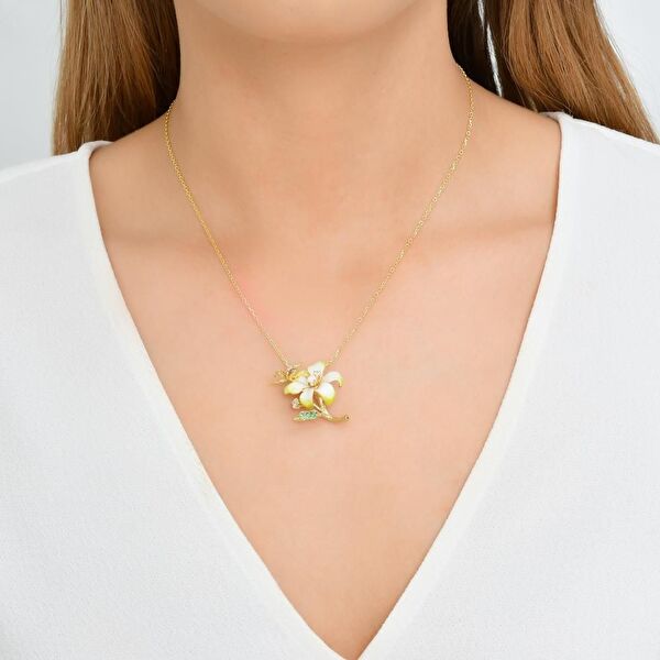 Fairy Tales Sarı Çicek ve Su Perili Mineli Gümüş Kolye