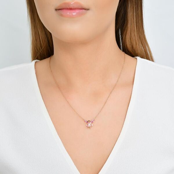 Fairy Tales Pembe-Beyaz Elbiseli Su Perisi Tasarımlı Gümüş Kolye