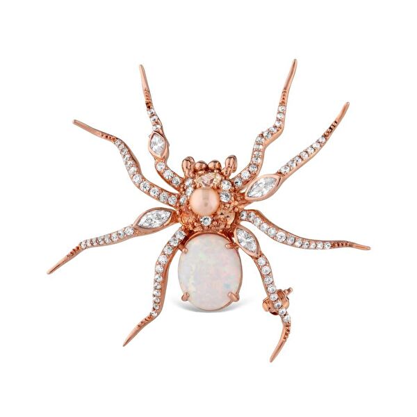 Spider Model-4 Opalit Taşlı Rose Rodyumlu Kolye & Broş