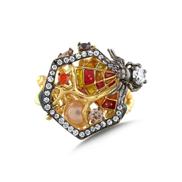 Spider Model-1 Sarı Rodyumlu Gümüş Yüzük