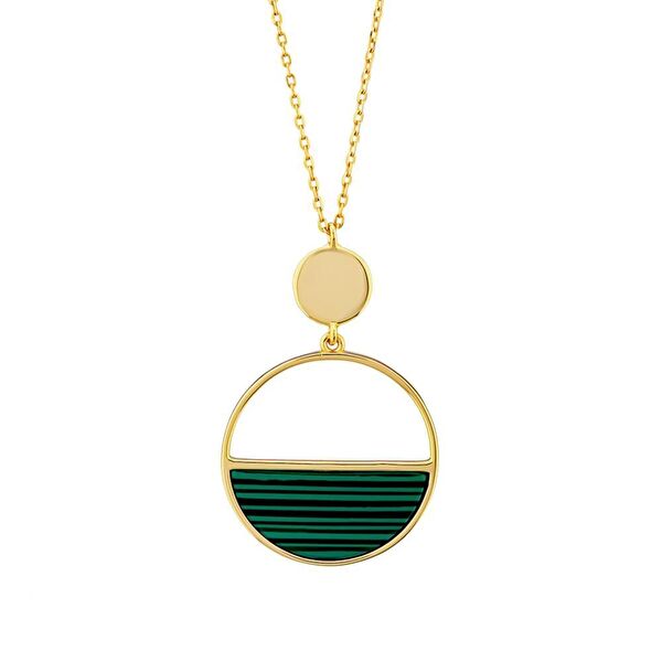 Lucky Gems Model-5 Malahit Taşlı Altın Renkli Gümüş Kolye