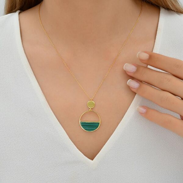 Lucky Gems Model-5 Malahit Taşlı Altın Renkli Gümüş Kolye