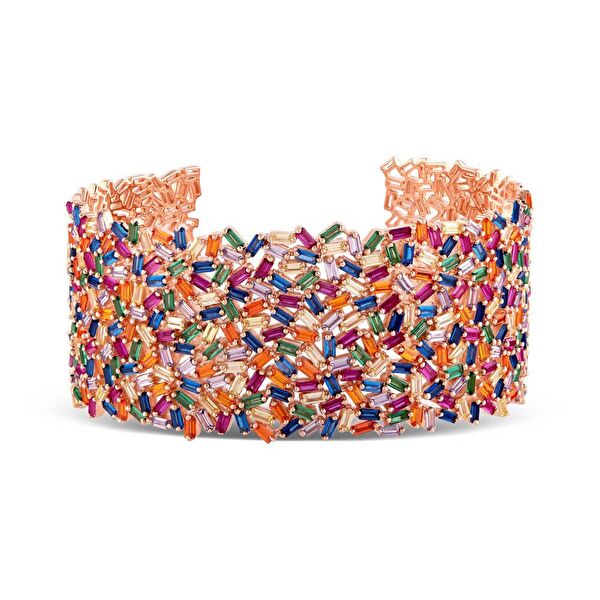 Rainbow Baget Kesim Kalın Rose Altın Renkli Gümüş Bileklik