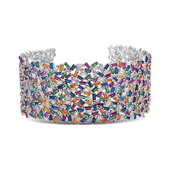 Rainbow Baget Kesim Kalın Gümüş Bileklik