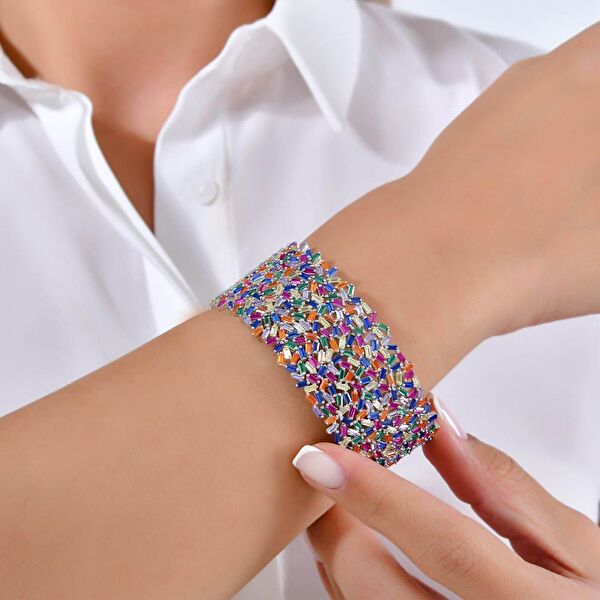 Rainbow Baget Kesim Kalın Gümüş Bileklik