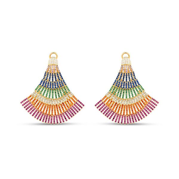 Rainbow Yelpaze Baget Kesim Yeşil Altın Renkli Gümüş Küpe