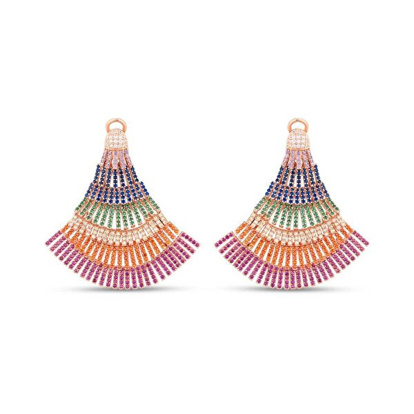 Rainbow Yelpaze Baget Kesim Rose Altın Renkli Gümüş Küpe