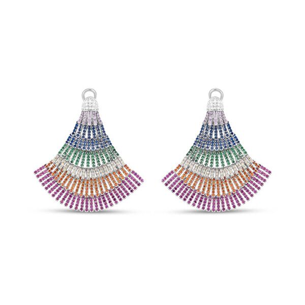 Rainbow Yelpaze Baget Kesim Gümüş Küpe