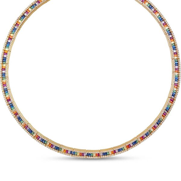 Rainbow Tamtur Baget Kesim Rose Altın Renkli Gümüş Kolye