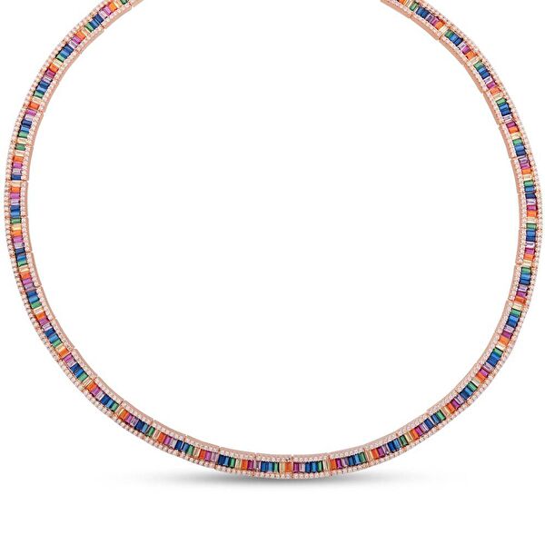 Rainbow Tamtur Baget Kesim Rose Altın Renkli Gümüş Kolye