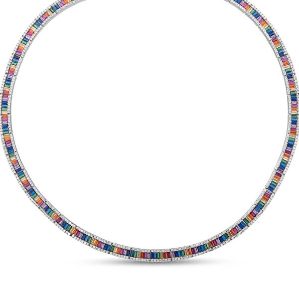 Rainbow Tamtur Baget Kesim Gümüş Kolye