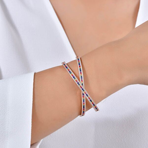 Rainbow Çarpraz Baget Kesim Rose Altın Renkli Gümüş Bileklik
