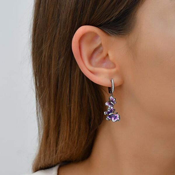 Heaven Model-11 Kelebek Tasarımlı Zirkonlu Gümüş Küpe