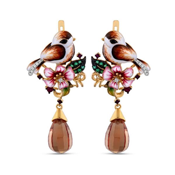 Zultanite Model-1 Çiçek Figürlü Mineli Gümüş Küpe