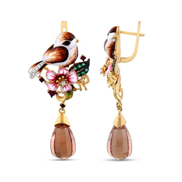 Zultanite Model-1 Çiçek Figürlü Mineli Gümüş Küpe