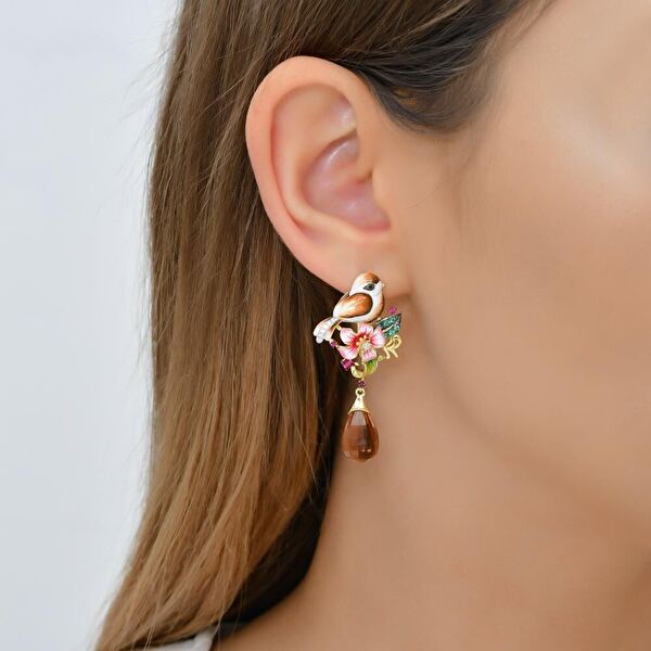 Zultanite Model-1 Çiçek Figürlü Mineli Gümüş Küpe