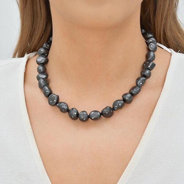 Clouds Amorf Siyah Renk Gümüş Kolye