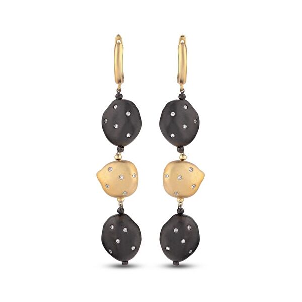 Clouds Amorf Siyah-Altın Renk Gümüş Küpe