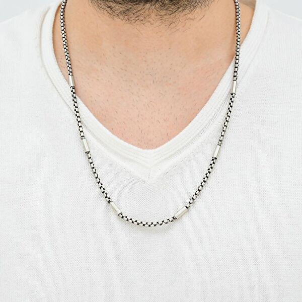 Bravoman Model-4 Örgü Zincirli Gümüş Erkek Kolye