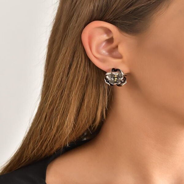 Gallica Sarı-Beyaz Tohumlu Gül Model Gümüş Küpe