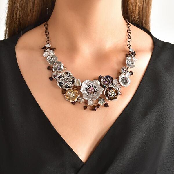 Gallica Siyah-Pembe Tohumlu Gül Model Gümüş Kolye