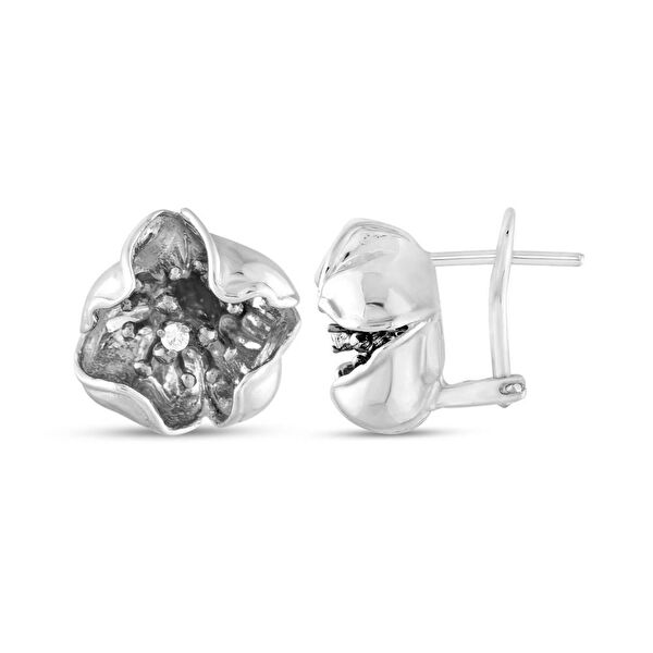 Gallica Çok Yapraklı Gül Modeli Gümüş Küpe