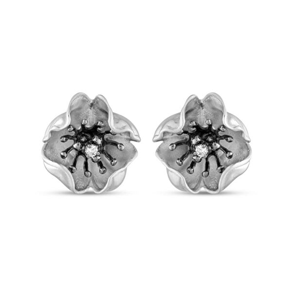 Gallica Sarı-Beyaz Tohumlu Gül Model Koyu Renk Gümüş Küpe