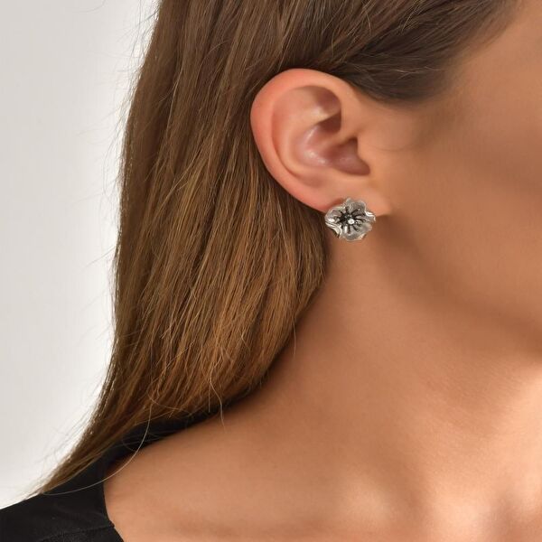 Gallica Sarı-Beyaz Tohumlu Gül Model Koyu Renk Gümüş Küpe