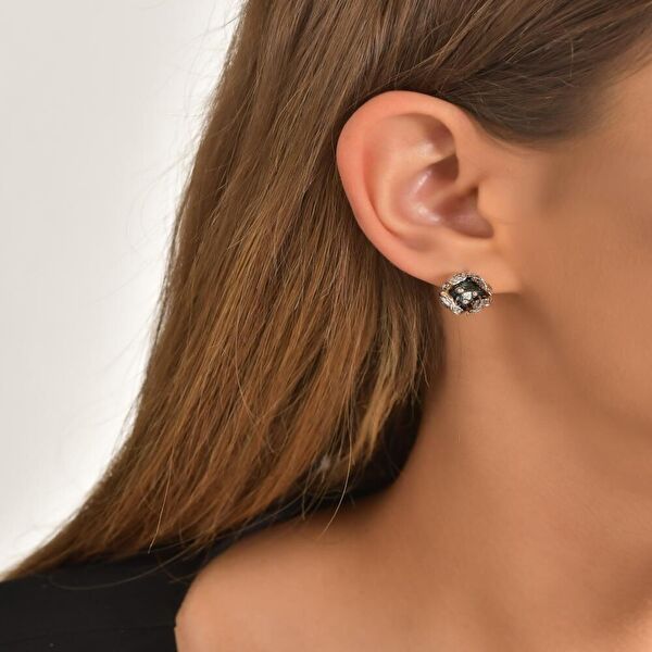 Gallica Üç Yapraklı Gül Model Gümüş Küpe