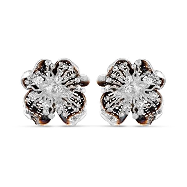 Gallica Delik Yapraklı Gül Modeli Gümüş Küpe