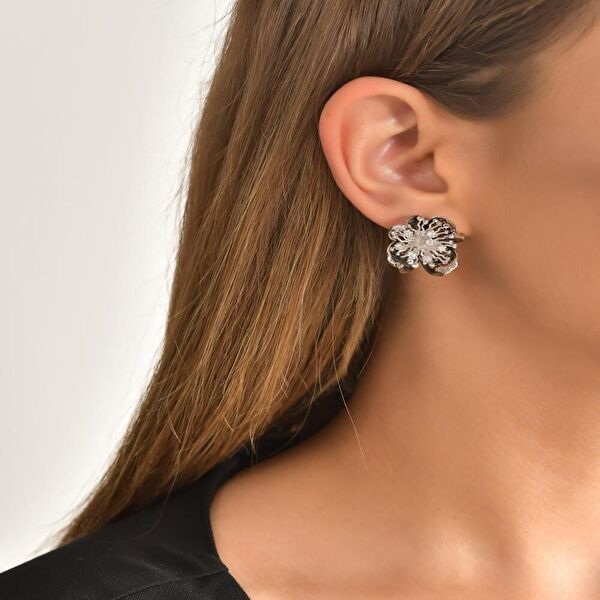 Gallica Delik Yapraklı Gül Modeli Gümüş Küpe