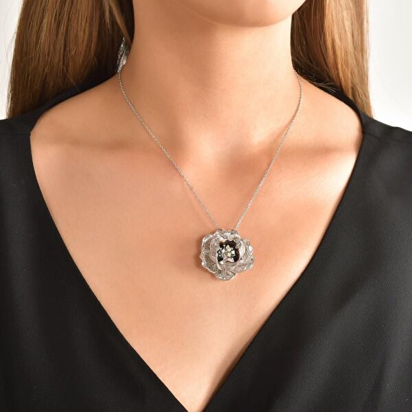 Gallica Sarı-Beyaz Tohumlu Gül Model Gümüş Kolye