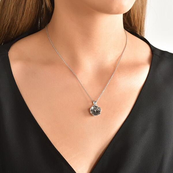 Gallica Gül Model Siyah Tohumlu Güverse Gümüş Kolye