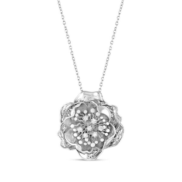Gallica Çok Yapraklı Mine Tohumlu Gül Modeli Gümüş Kolye