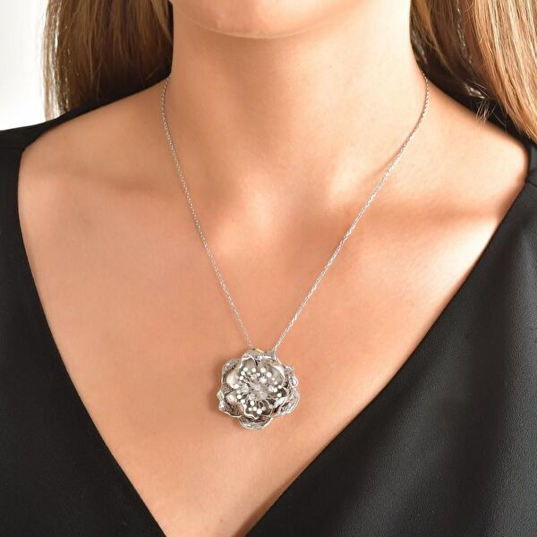 Gallica Çok Yapraklı Mine Tohumlu Gül Modeli Gümüş Kolye