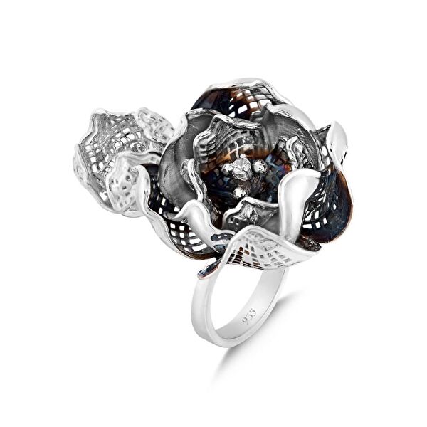 Gallica Üç Yapraklı Gül Model Gümüş Yüzük