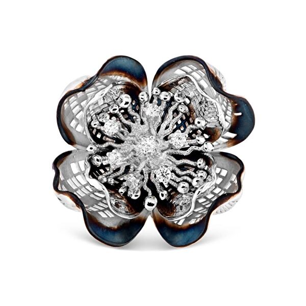 Gallica Delik Yapraklı Gül Modeli Gümüş Yüzük