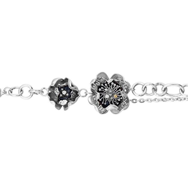 Gallica Üç Yapraklı Gül Model Gümüş Bileklik
