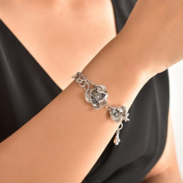 Gallica Üç Yapraklı Gül Model Gümüş Bileklik