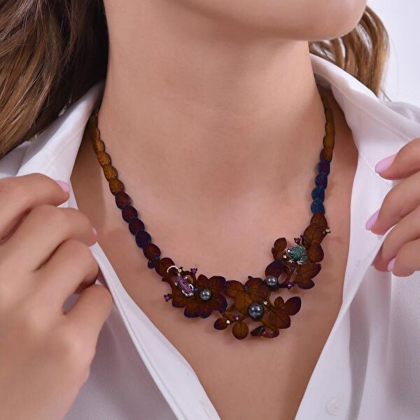 Global Warming Sarmaşık Çiçeği Tasarımlı Büyük Gümüş Kolye