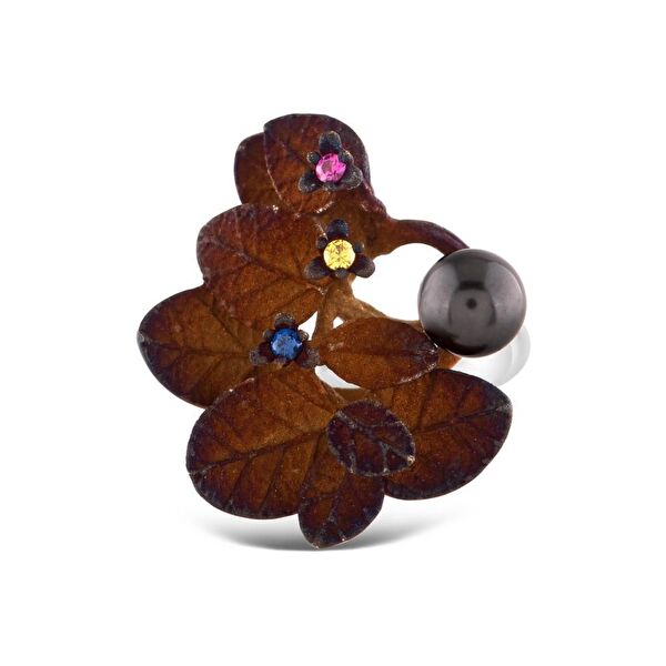 Global Warming Sarmaşık Çiçeği Tasarımlı Büyük Gümüş Yüzük