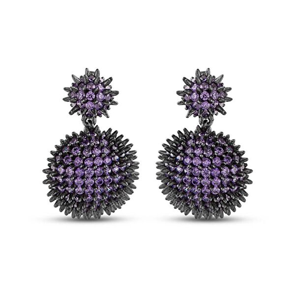 Hedgehog Mor Yarım Top-Altı Düz Rodajlı Gümüş Küpe