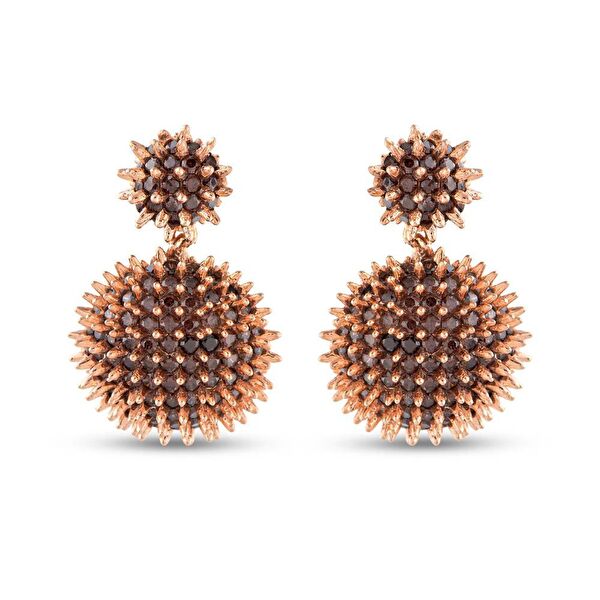 Hedgehog Kahverengi Yarım Top-Altı Düz Rose Altın Renkli Gümüş Küpe